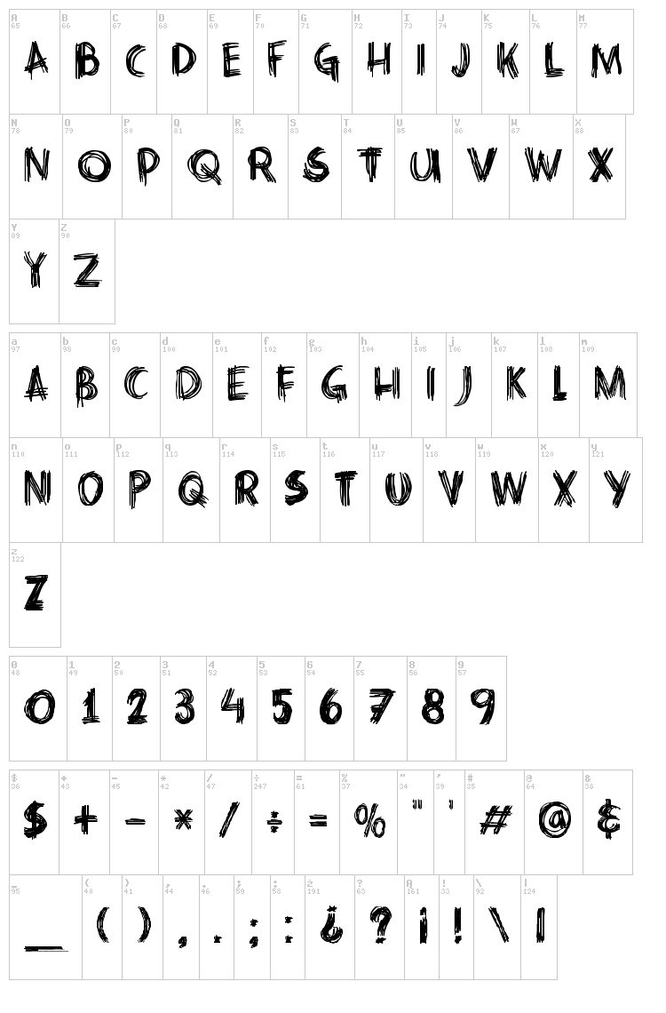 DK Criss Cross font map
